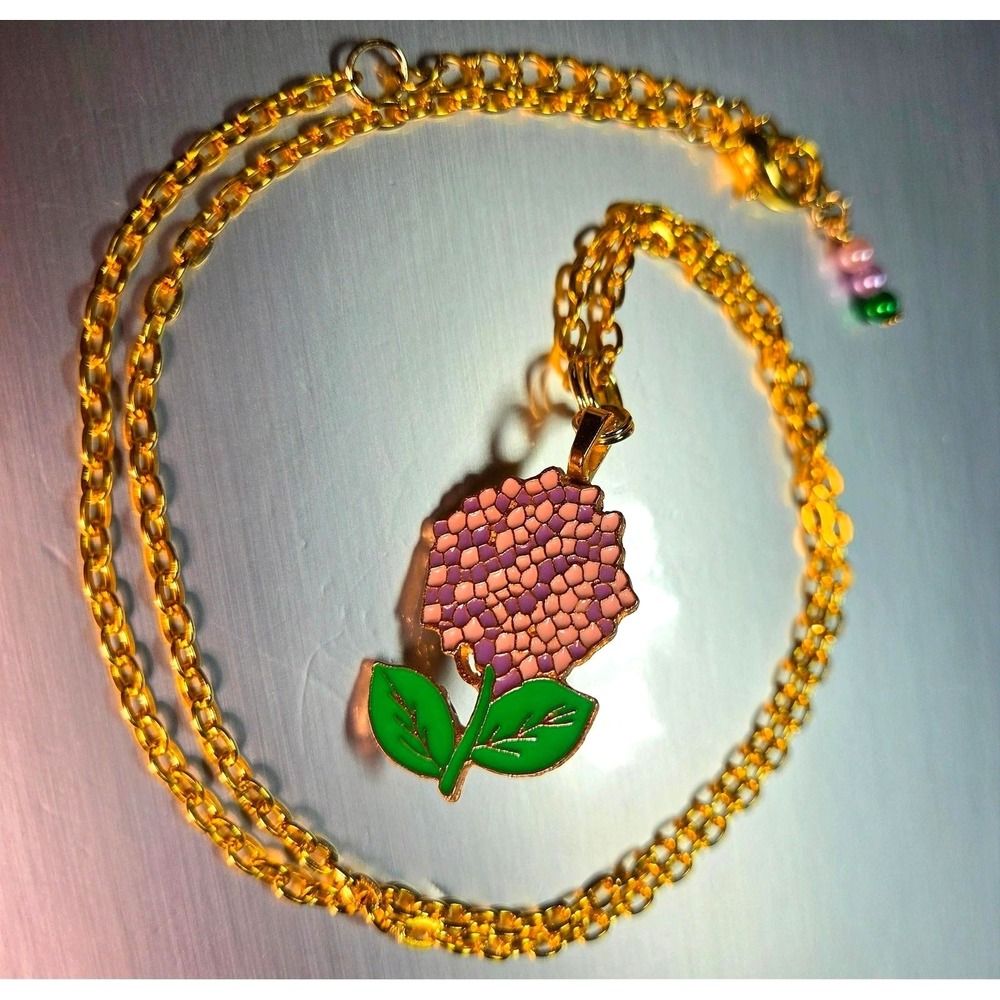 2-in-1 Floral Pin Necklace Pink Purple Hydrangea Flower Pin Convertible 23"